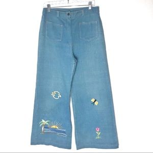 70’s embroidered wide leg palazzo denim pants